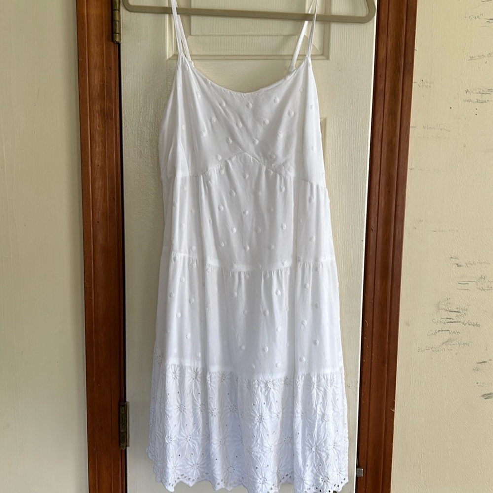 White Polka Dot and Flower Embroidered Dress